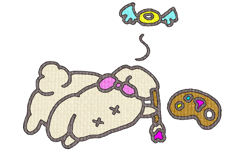 イラスト|うさぎが絵を描きながらダウンしてしまう様子