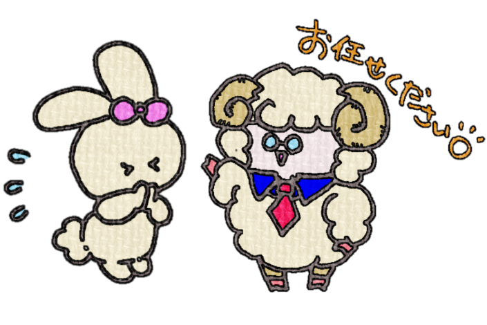 イラスト|うさぎがひつじ画商にお願いする様子