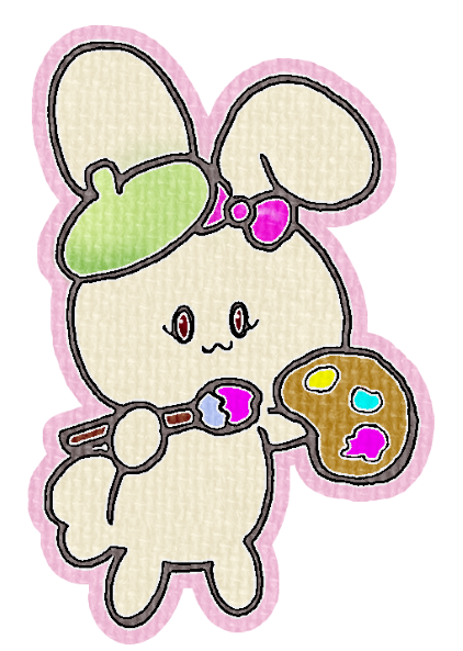 イラスト｜うさぎがパレットを持った絵描き姿でポーズをとる様子