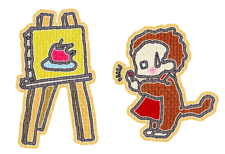 イラスト|モンキーがうっかり未乾燥の油絵を触ってしまった様子