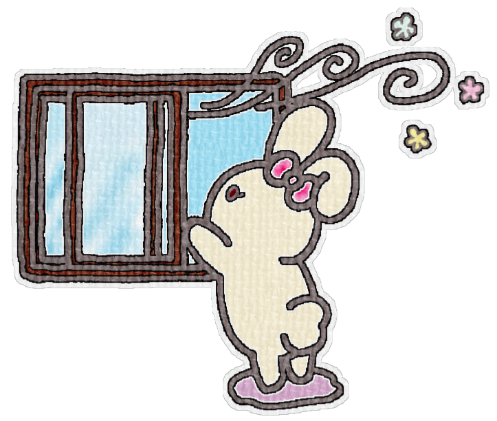 イラスト|うさぎが窓を開けて換気をする