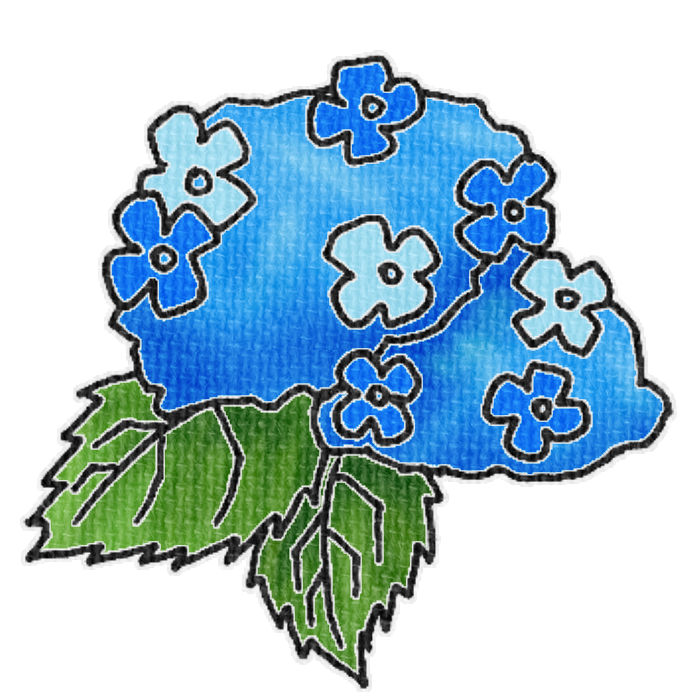 青いアジサイのイラスト、梅雨の季節をイメージした可愛い素材