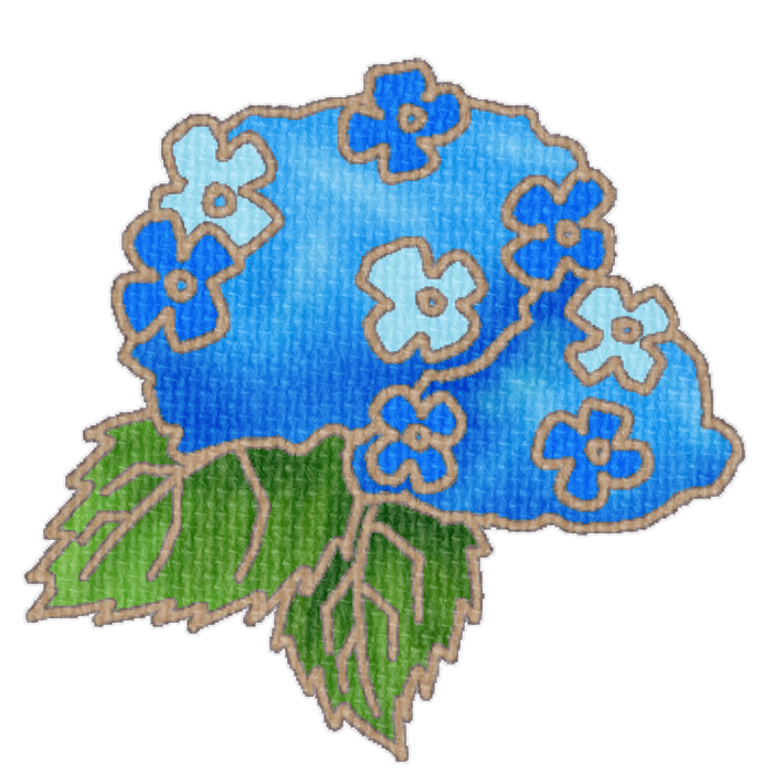 青いアジサイのイラスト、梅雨の季節をイメージした可愛い素材