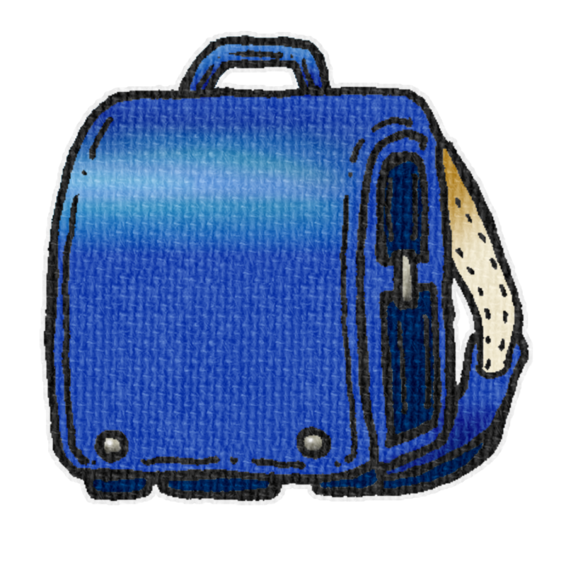 青いランドセルのイラスト、春の季節をイメージした可愛い素材