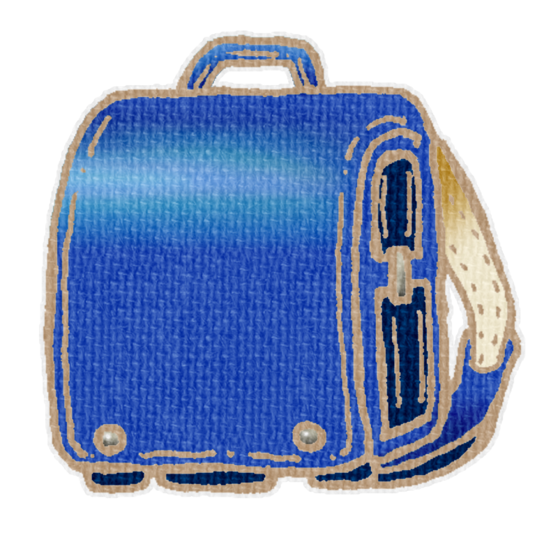 青いランドセルのイラスト、春の季節をイメージした可愛い素材