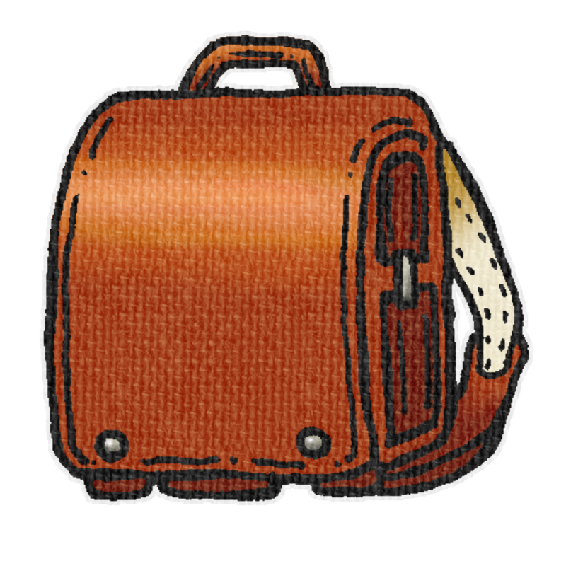 茶色いランドセルのイラスト、春の季節をイメージした可愛い素材