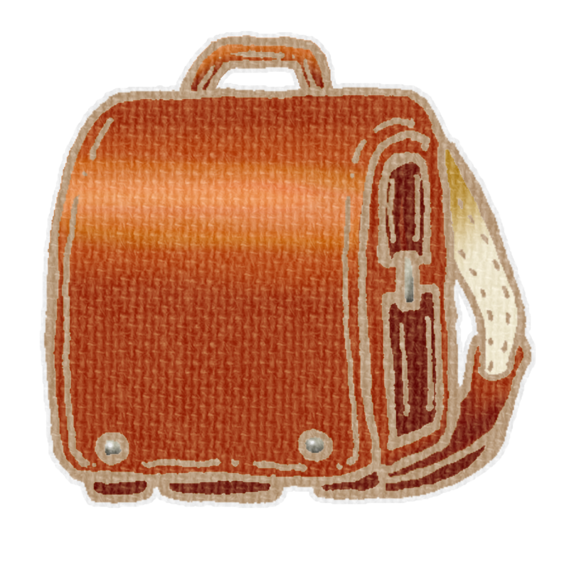 茶色いランドセルのイラスト、春の季節をイメージした可愛い素材