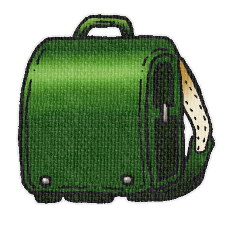 緑色のランドセルのイラスト、春の季節をイメージした可愛い素材