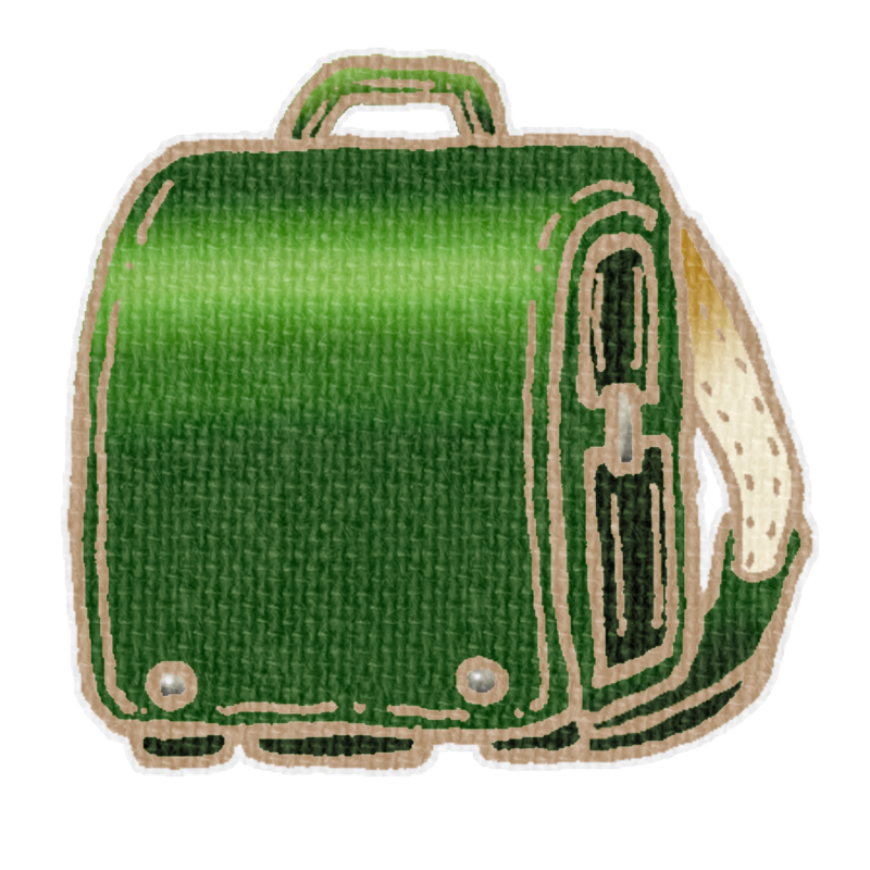 緑色のランドセルのイラスト、春の季節をイメージした可愛い素材