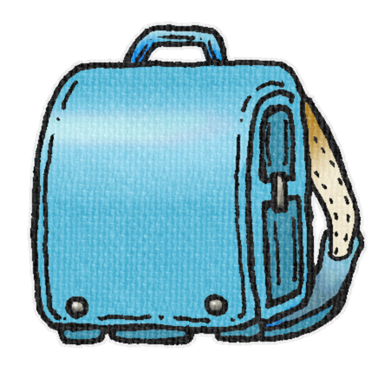 水色のランドセルのイラスト、春の季節をイメージした可愛い素材