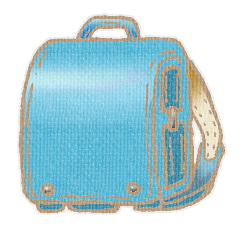 水色のランドセルのイラスト、春の季節をイメージした可愛い素材