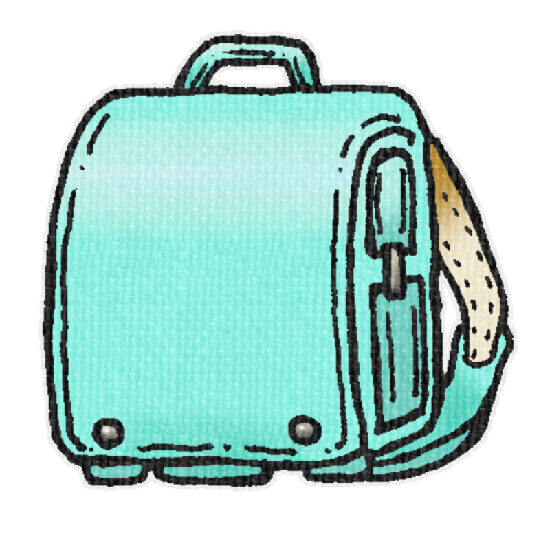 ミントグリーンのランドセルのイラスト、春の季節をイメージした可愛い素材