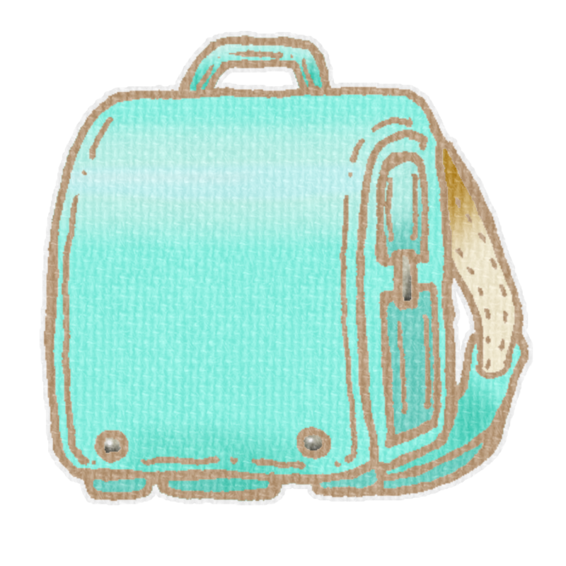 ミントグリーンのランドセルのイラスト、春の季節をイメージした可愛い素材