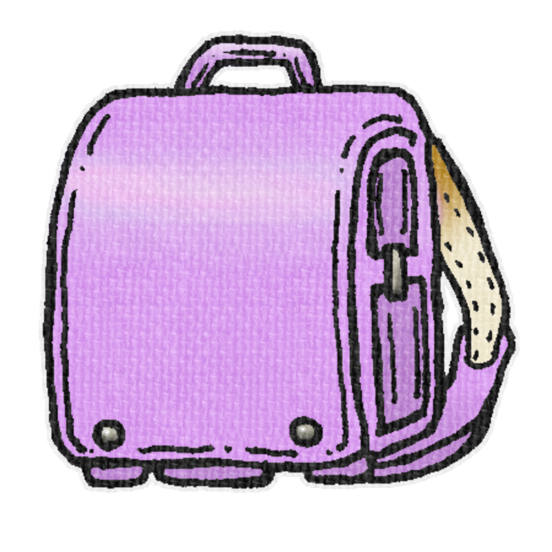 紫色のランドセルのイラスト、春の季節をイメージした可愛い素材