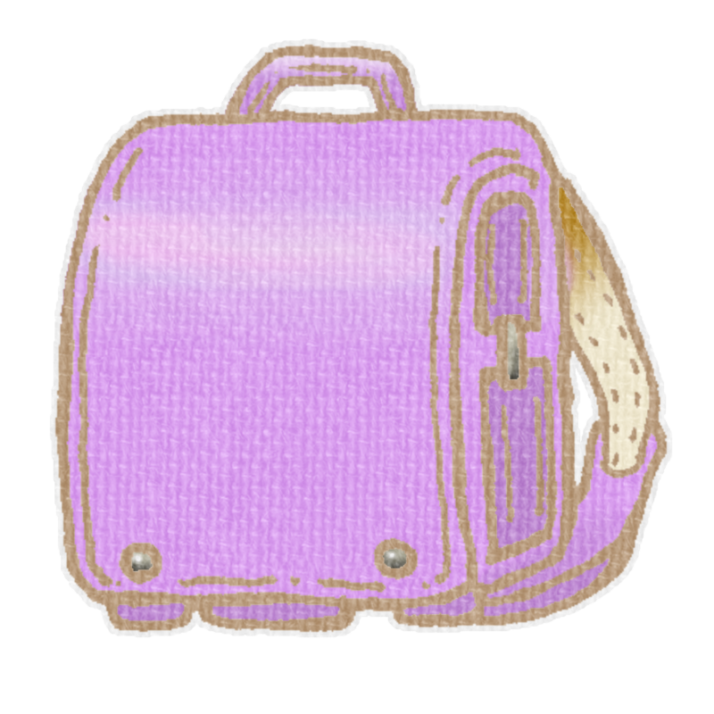 紫色のランドセルのイラスト、春の季節をイメージした可愛い素材