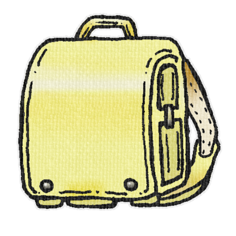 黄色いランドセルのイラスト、春の季節をイメージした可愛い素材