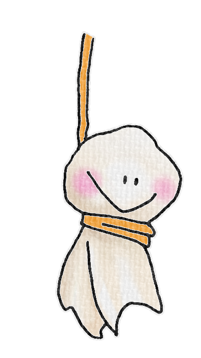 オレンジ色のてるてる坊主のイラスト、梅雨の季節をイメージした可愛い素材
