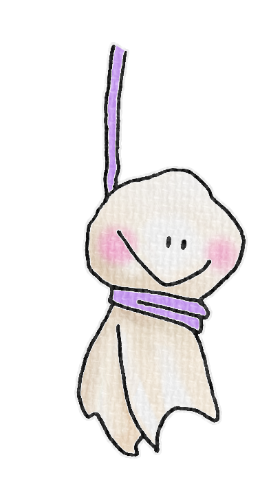紫のてるてる坊主のイラスト、梅雨の季節をイメージした可愛い素材