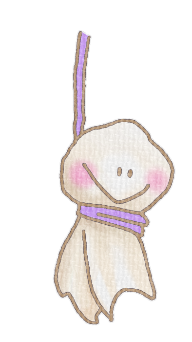 紫のてるてる坊主のイラスト、梅雨の季節をイメージした可愛い素材