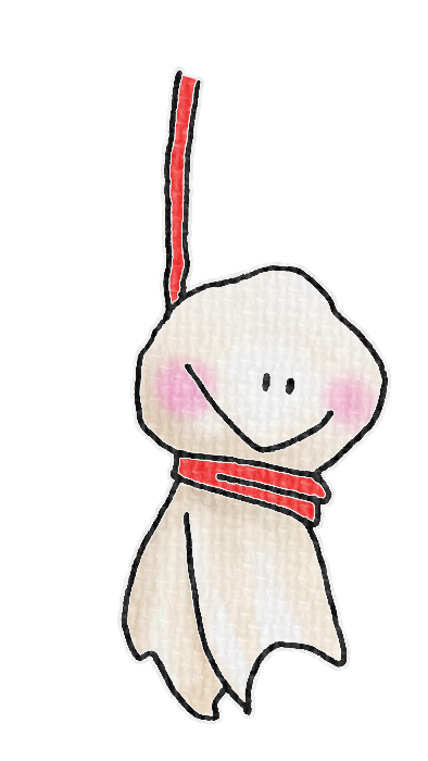 赤いてるてる坊主のイラスト、梅雨の季節をイメージした可愛い素材