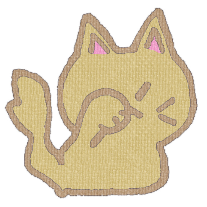 茶色い猫が顔を洗ってる透過イラスト