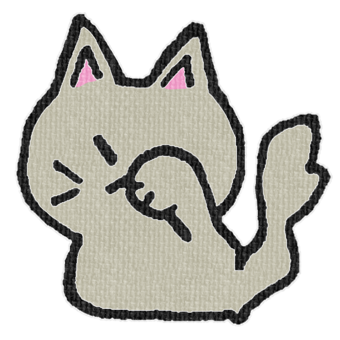 灰色の猫が顔を洗ってる透過イラスト