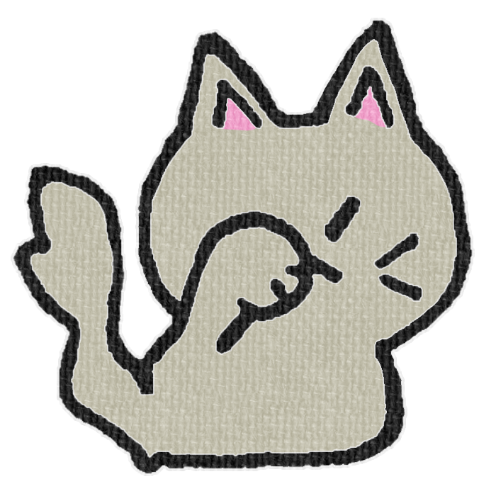 灰色の猫が顔を洗ってる透過イラスト