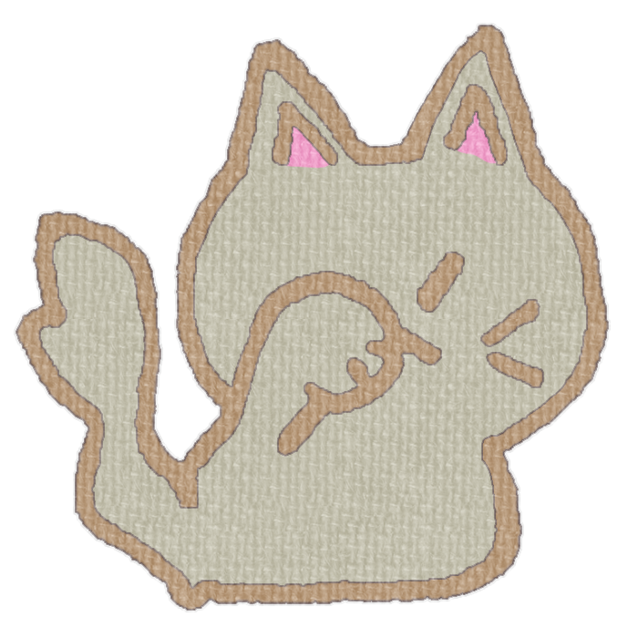 灰色の猫が顔を洗ってる透過イラスト