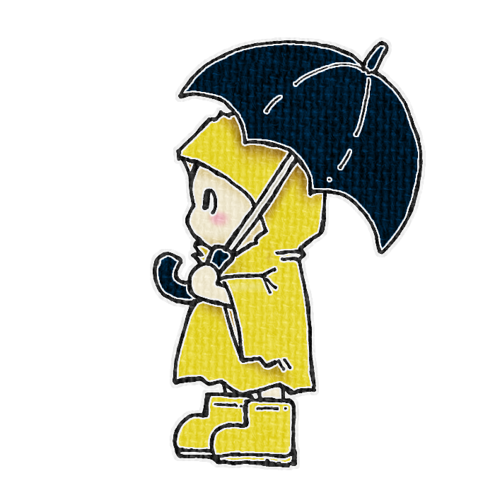 黒い傘をさしたこどものイラスト、梅雨の季節をイメージした可愛い素材