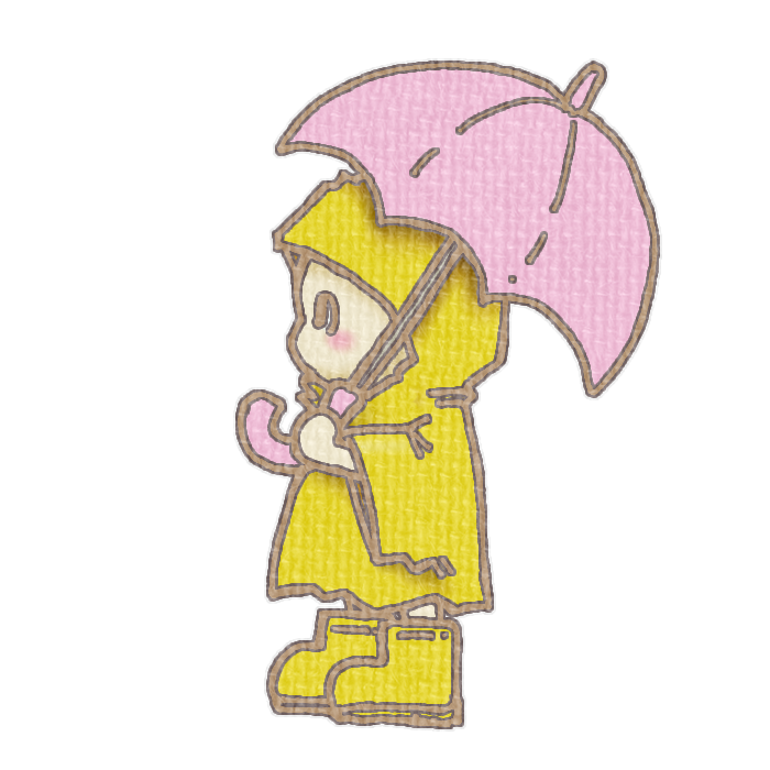 ピンクの傘をさしたこどものイラスト、梅雨の季節をイメージした可愛い素材
