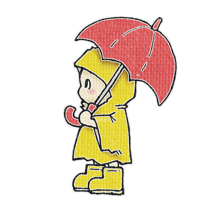 赤い傘をさしたこどものイラスト、梅雨の季節をイメージした可愛い素材