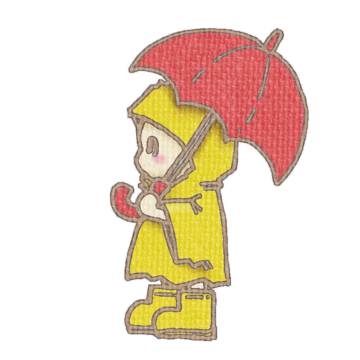 赤い傘をさしたこどものイラスト、梅雨の季節をイメージした可愛い素材