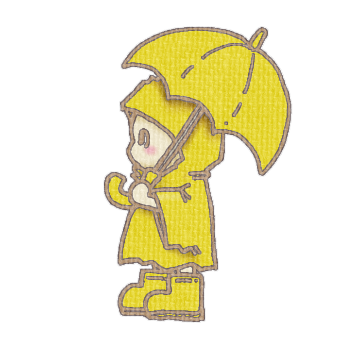 黄色の傘をさしたこどものイラスト、梅雨の季節をイメージした可愛い素材