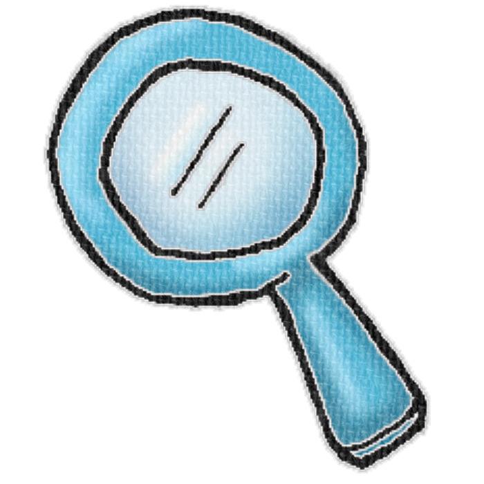 青い虫眼鏡のイラスト、ブログや資料作成に使える可愛い素材