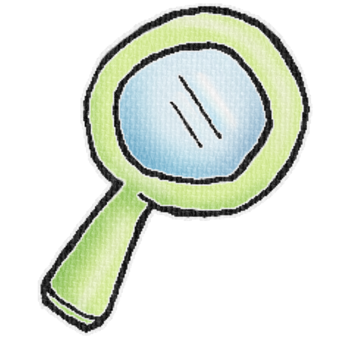 緑色の虫眼鏡のイラスト、ブログや資料作成に使える可愛い素材