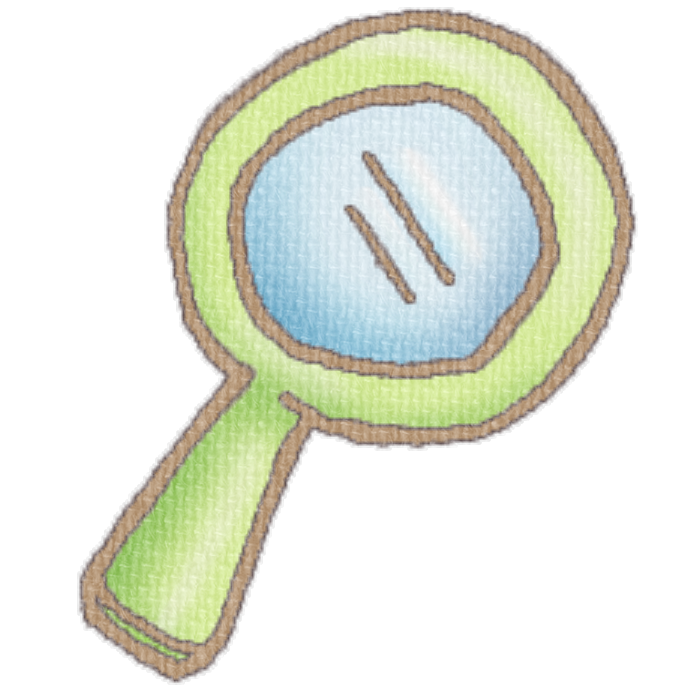 緑色の虫眼鏡のイラスト、ブログや資料作成に使える可愛い素材