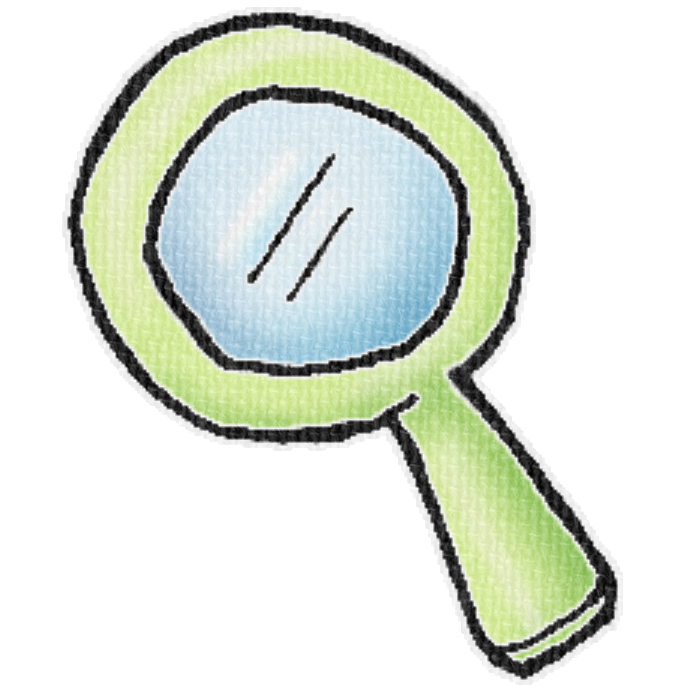 緑色の虫眼鏡のイラスト、ブログや資料作成に使える可愛い素材