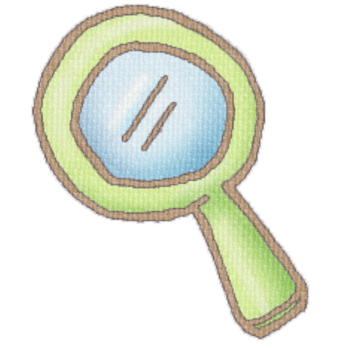 緑色の虫眼鏡のイラスト、ブログや資料作成に使える可愛い素材