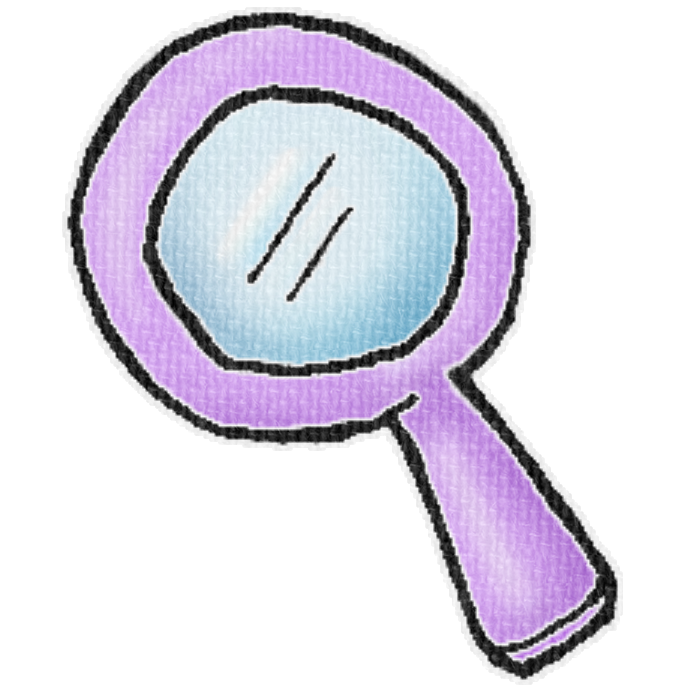 紫色の虫眼鏡のイラスト、ブログや資料作成に使える可愛い素材