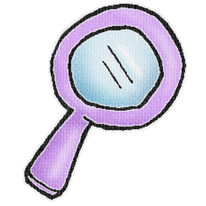 紫色の虫眼鏡のイラスト、ブログや資料作成に使える可愛い素材