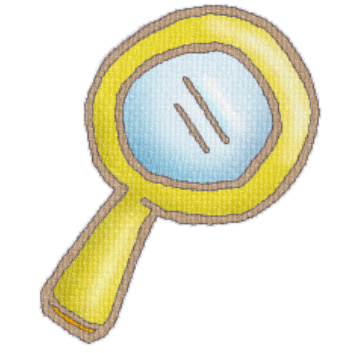 黄色の虫眼鏡のイラスト、ブログや資料作成に使える可愛い素材