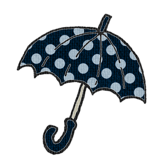水玉模様の黒い傘のイラスト、梅雨の季節をイメージした可愛い素材