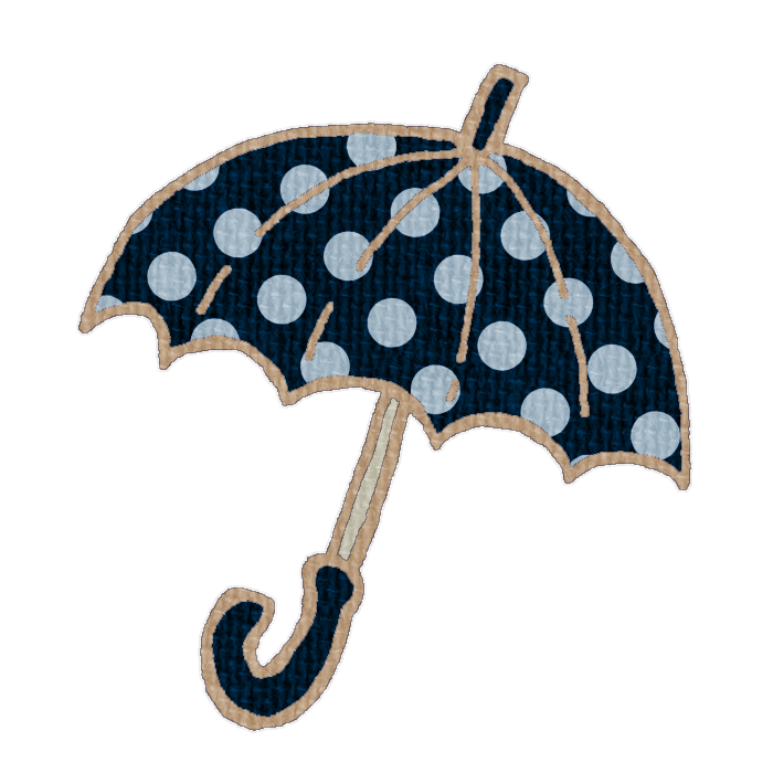 水玉模様の黒い傘のイラスト、梅雨の季節をイメージした可愛い素材
