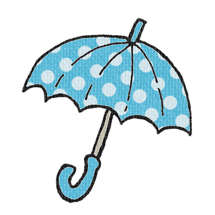 水玉模様の黄色い傘のイラスト、梅雨の季節をイメージした可愛い素材