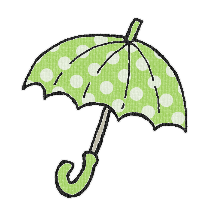 水玉模様の緑の傘のイラスト、梅雨の季節をイメージした可愛い素材