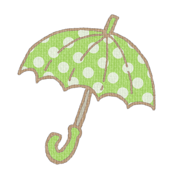 水玉模様の緑の傘のイラスト、梅雨の季節をイメージした可愛い素材