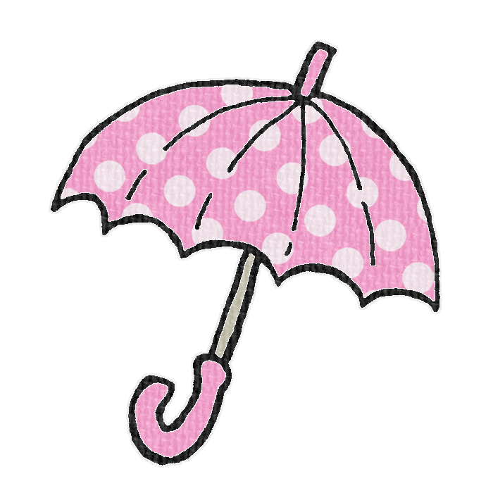 水玉模様のピンクの傘のイラスト、梅雨の季節をイメージした可愛い素材
