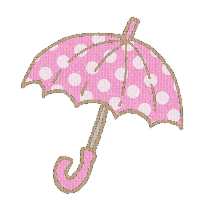 水玉模様のピンクの傘のイラスト、梅雨の季節をイメージした可愛い素材
