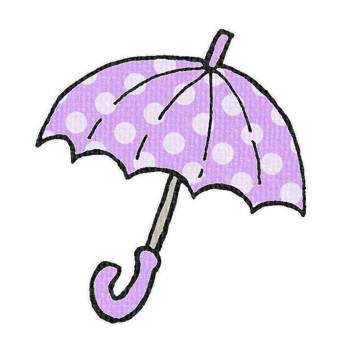 水玉模様の紫色の傘のイラスト、梅雨の季節をイメージした可愛い素材