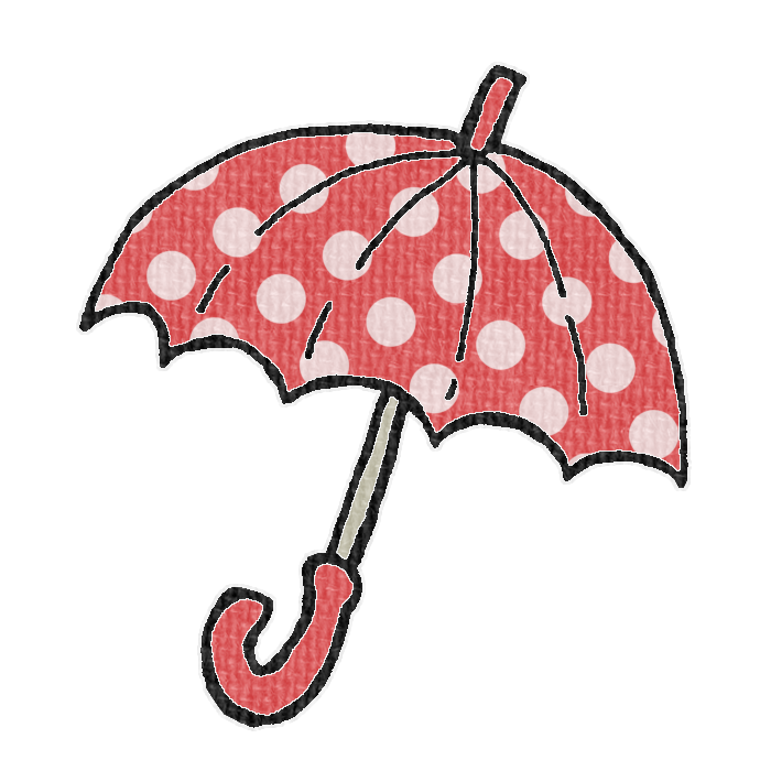 水玉模様の赤い傘のイラスト、梅雨の季節をイメージした可愛い素材